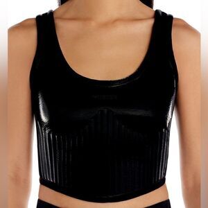 Mugler Glossy Embossed Bonded Jersey Crop Top in Black Size 8 NWT $760